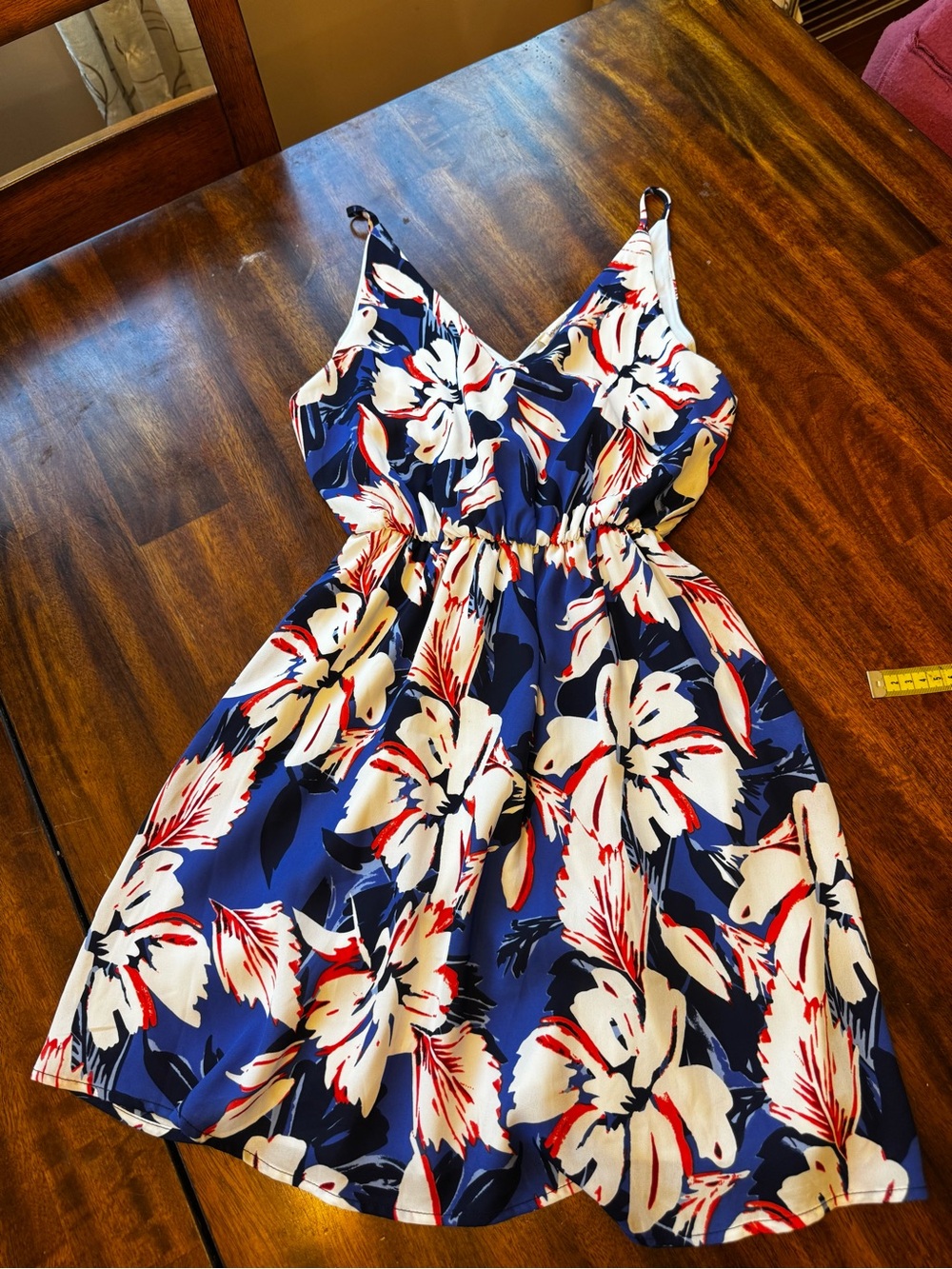 Soprano Red White Blue Floral V-Neck Spaghetti Strap Sundress XS